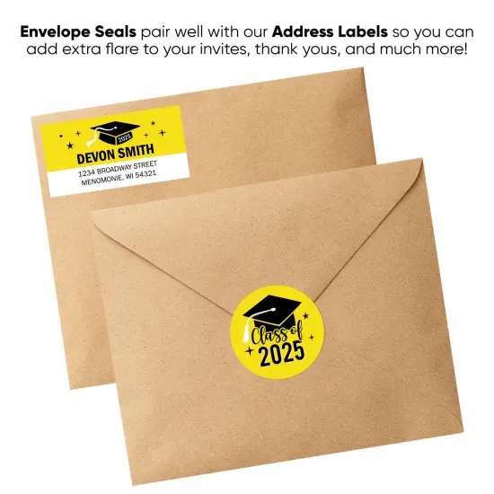 Big Dot of Happiness Class of 2025 Yellow Grad Party Envelope Seal Stickers, Round Circle Stickers to Seal Cards, Graduation Envelope Seals, 120 Count {6}
