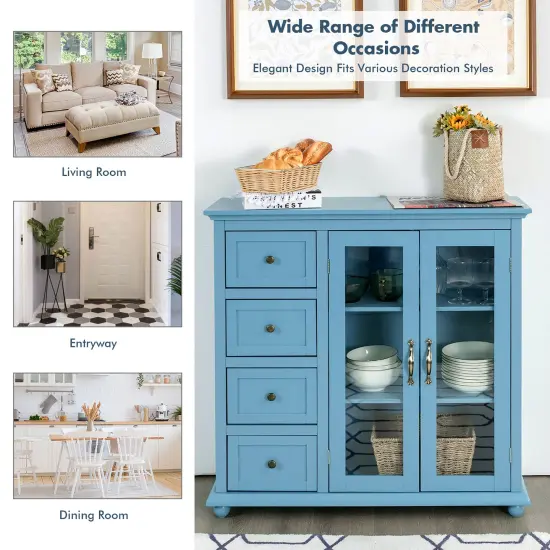 Costway Buffet Sideboard Table Kitchen Storage Cabinet w/ Drawers & Doors White\Blue\Green {4}
