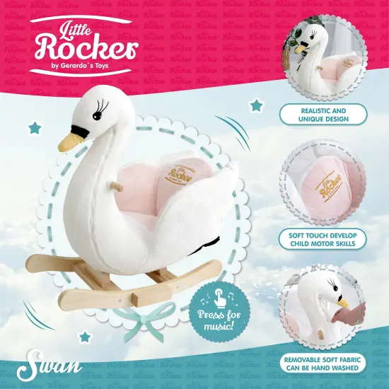 Gerardo's Toys: Little Rockers - Swan - Wooden Plush Ride-On Rocking Animal Toy, Plays Music, Removable Soft Fabric Cover, Toddler & Kids Ages 24mo+ {4}