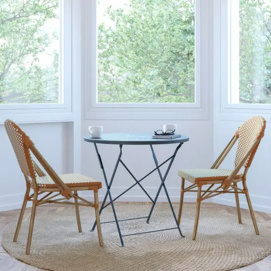 Merrick Lane Celia Indoor/Outdoor Stacking Bistro Chair with Aluminum Frame Nat&White/LightNat {1}