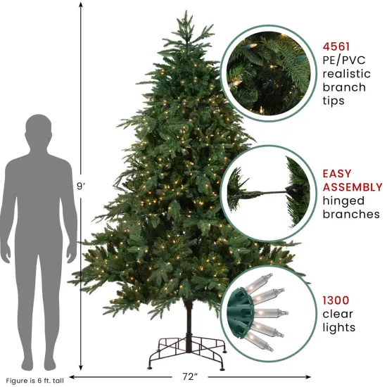 Northlight Real Touch™ Pre-Lit Artificial Aurora Spruce Full Christmas Tree - 9' -Clear Lights Green {4}