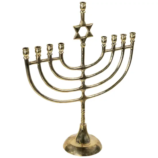 Northlight Star of David Smooth Slim Hanukkah Menorah - 12" - Brass Gold {5}