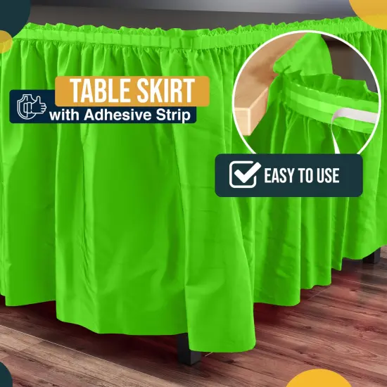 Ruffle Disposable Table Skirt 14 Ft Long Pleated Table Skirts with Adhesive Strip &ndash; Fits 6ft+ Rectangle or Round Tables &ndash; Ideal for Birthday Parties, Gender Reveal, Baby Showers & Event Decorations 6 pack by Exquisite Lime Green {3}