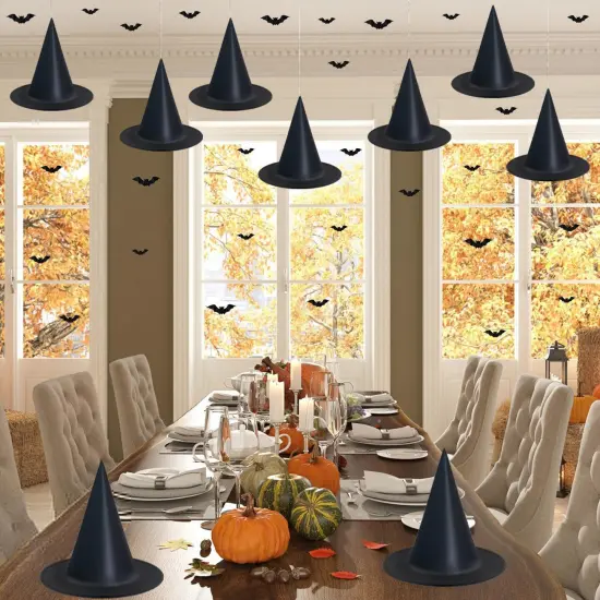 Witch hat 12 Pack Halloween Witch Hats with 108 Feet Hanging Rope 32Pcs 3D Bats, Hanging Witch Hats Halloween Decor Witches Costume Accessory for Halloween Party Favor {4}