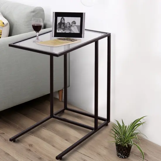 Coffee Side End Table with Glass Top and Sturdy Metal Frame {3}
