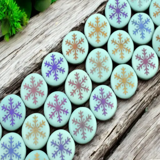 *8* 17mm Opaque Turquoise Satin Sliperit Laser Tattoo Snowflake Coin Beads {4}