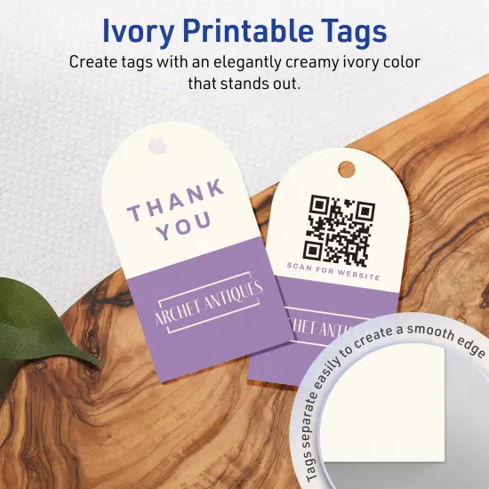 Avery Printable Arched Printable Tags, Sure Feed Technology, 2" x 3-1/2", Matte Ivory Cardstock, Print-to-The-Edge, Laser/Inkjet Printable, 80 Total {9}