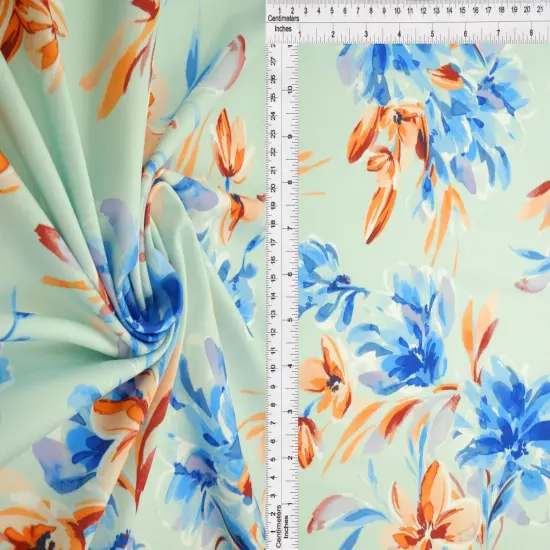 1 Yard DTY Floral Digital Print Fabric, 180 GSM Polyester Spandex Blend 58/60" Width PEACH {4}