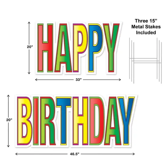 4 Pack Bulk Plastic Jumbo Happy Birthday Yard Sign Set - Multi-Color {6}