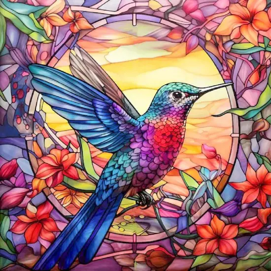 Hummingbird Diamond Painting Kits for Adults Beginners, DIY Stained Glass Diamond Art Kits for Adults {1}