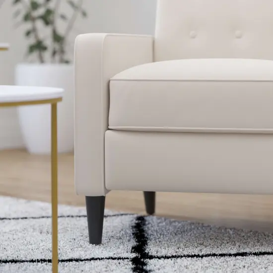 Merrick Lane Darcy Recliner Chair Mid-Century Modern Faux Leather Tufted Upholstery Ergonomic Push Back Living Room Recliner Cream {6}