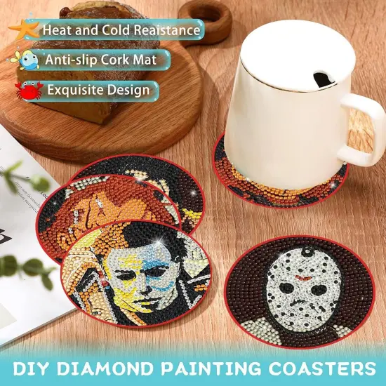 8 Pcs Diamond Paintings Coasters Kits with Holder, DIY Halloween Coaster {2}