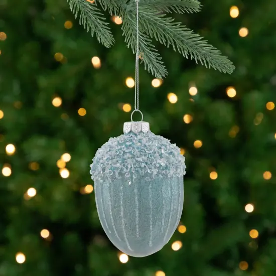 Northlight Glittered Mercury Glass Acorn Christmas Ornament - 4.5" - Blue {1}