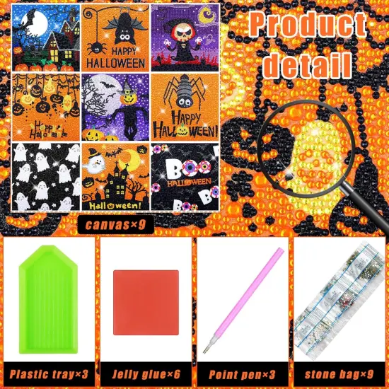 9 Pieces Halloween 5D Diamond Painting Kits {2}