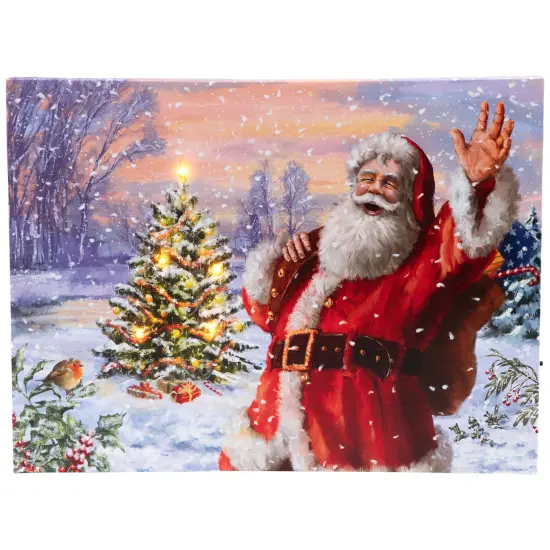 Northlight Lighted Santa with Christmas Tree Canvas Wall Art - 11.75" x 15.75" Red {3}