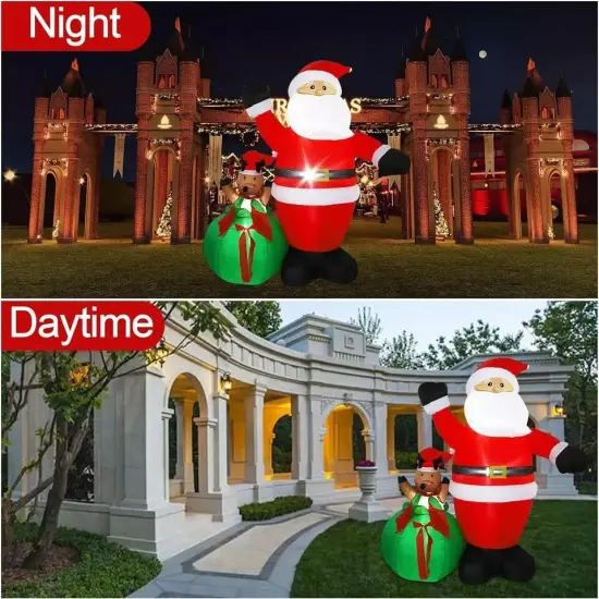 6FT Christmas Inflatable Santa Claus with Reindeer Built-in LED Light Decoration {4}