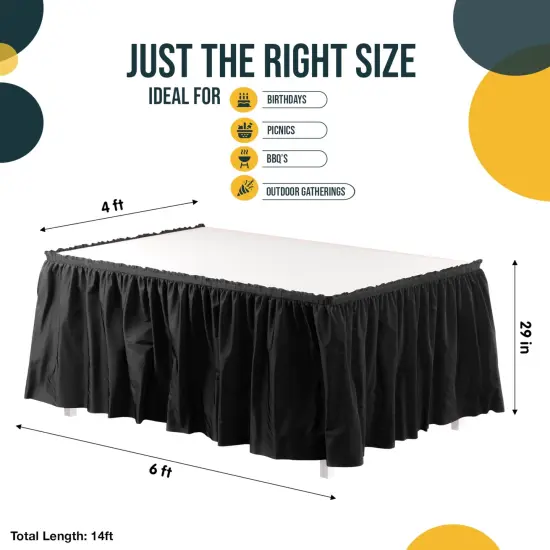 Ruffle Disposable Table Skirt 14 Ft Long Pleated Table Skirts with Adhesive Strip &ndash; Fits 6ft+ Rectangle or Round Tables &ndash; Ideal for Birthday Parties, Gender Reveal, Baby Showers & Event Decorations 6 pack by Exquisite Black {4}