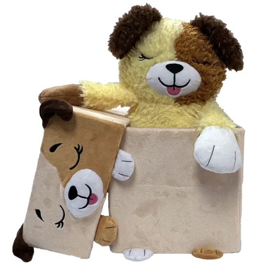 Happy Nappers: Adorable Storables - Dog - Tan & Brown - 8&rdquo; Character Box & Surprise 8&rdquo; Plush Toy w/ Weighted Paws, Square Storage Bin, Kids Ages 1+ {6}