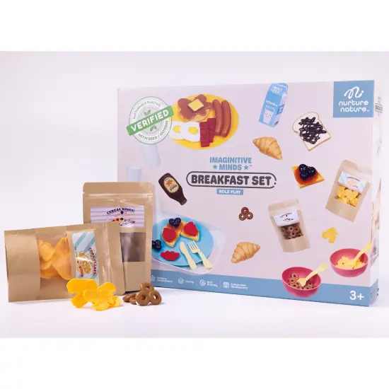 NurtureNature: Imaginative Minds - Breakfast Delights Set - 69pc Morning Meal Toy Food-Pancakes-Cereal-Eggs, Kitchen Pretend Play Accessories, Kids 3+ {1}