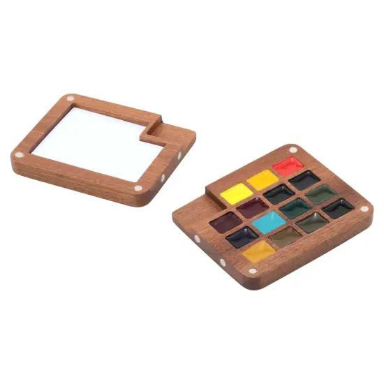 SoHo Urban Artist Mini Wooden Travel Watercolor Set of 15 - Professional Watercolor Paint Set for Watercolorists & Plein Air Artists, Semi-Moist Pans, Pocket-Sized Magnetic Wood Case with Mixing Area {7}