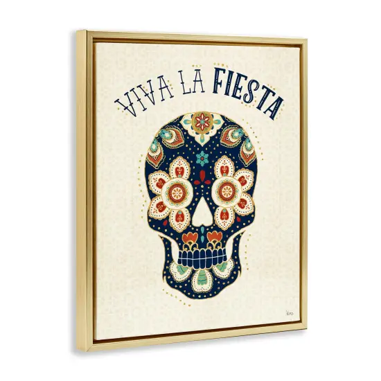 Stupell Industries Viva la Fiesta Calavera Framed Floater Canvas Wall Art Gold Floater Frame {3}