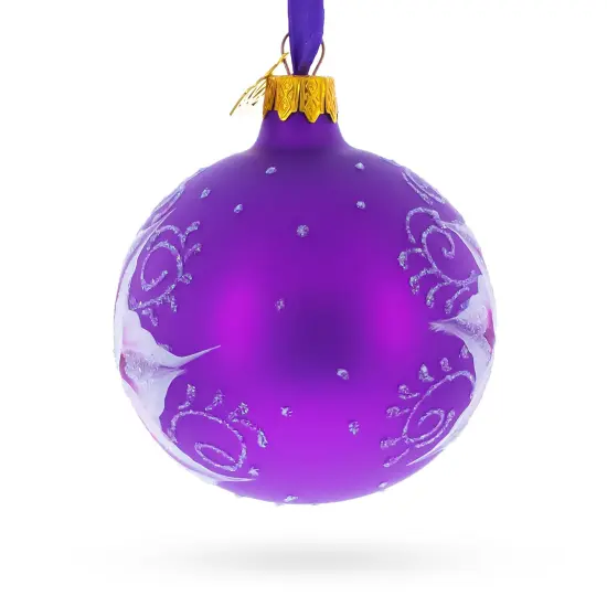 Purple Lily Blossoms Glass Ball Christmas Ornament 3.25 Inches {4}