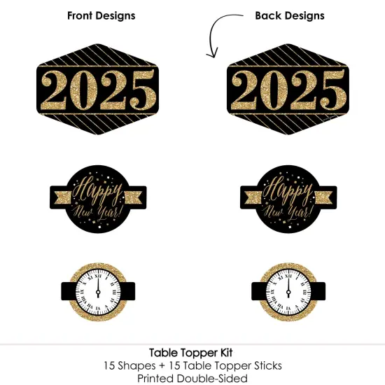 Big Dot of Happiness New Year's Eve - Gold - 2025 New Years Eve Party Centerpiece Sticks - Table Toppers - Set of 15 {6}