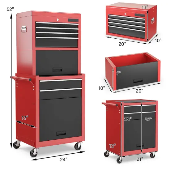Costway 6-Drawer Rolling Tool Chest Storage Cabinet w/Riser Red\Black {4}