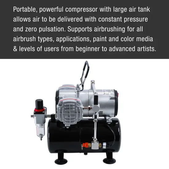 Professional High Performance Twin Cylinder Piston Airbrush Air Compressor with Air Storage Tank, Regulator, Gauge & Water Trap Filter {5}