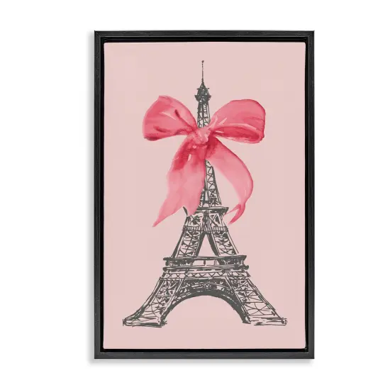 Stupell Industries Pink Bow on Eiffel Tower Framed Floater Canvas Wall Art Design by Lanie Loreth {6}
