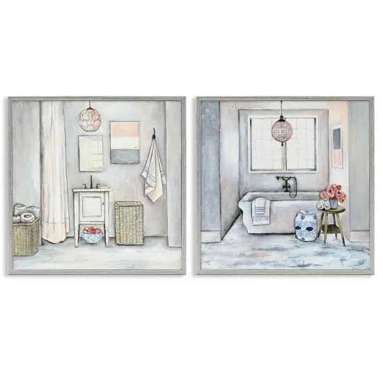 Stupell Industries Bathroom Interior Soft Cottage Design Framed Giclee Art Gray Frame {1}