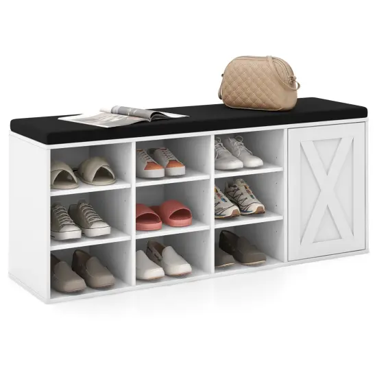 Costway Shoe Bench with Padded Cushion 9-cube Adjustable Storage Shoe Rack White/Grey/Rustic Brown {7}