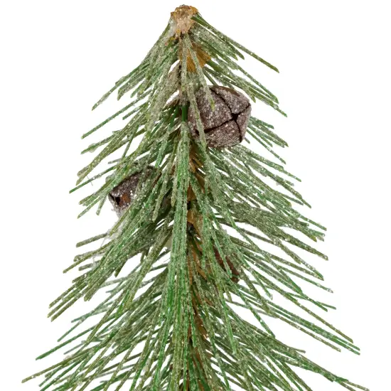 Northlight Frosted Bottle Brush Tree on Wooden Base Christmas Decoration - 13" Green {6}