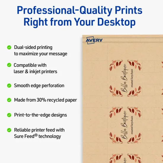 Avery Printable Rounded Rectangle Slot Tags, Sure Feed Technology, 1-1/2" x 2-1/2", Matte Kraft Brown Cardstock, Print-to-The-Edge, Laser/Inkjet Printable, 100 Total {8}