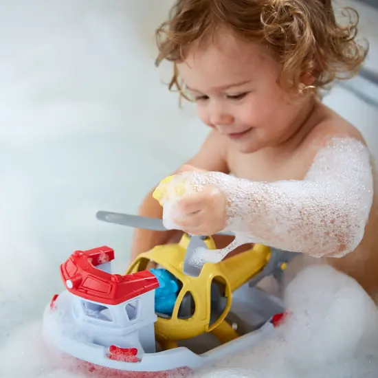 Green Toys: Rescue Boat & Helicopter Set - Red-Yellow - 2 Animal Figures, Floating Bath Toy Boat, Moving Propellers, Recycled Material, Kid-Toddler 2+ {6}