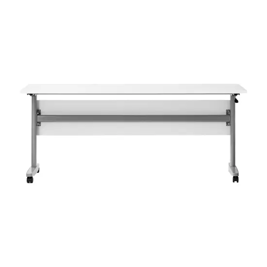 Emma and Oliver Hahn Heavy-Duty Flip Top Training Table with Nesting Design, Privacy Panel, T-Legs, Tabletop, Metal Frame White Top/Gray Frame {5}