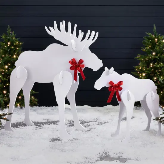 Best Choice Products 2-Piece 58in Moose Family Silhouette Set, Outdoor Christmas Yard Decor w/ Ground Stakes - White {1}