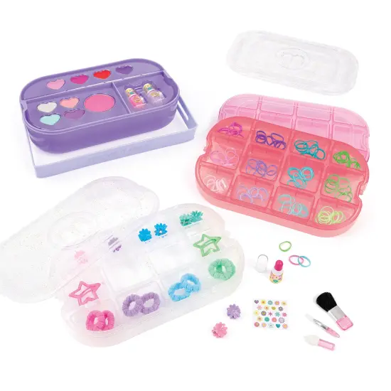 Make It Real: Beauty 2-Go! Cosmetic Set - 136pcs, Glam for Eyes-Hair-Nails, Tray Compartments, Pink & Purple Storage Carry Case, Girls & Kids Ages 8+ {5}