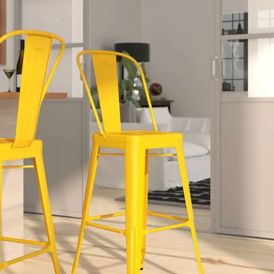 Merrick Lane Dothan Series Metal Stool with Removable Back for Indoor-Outdoor Use Green {9}