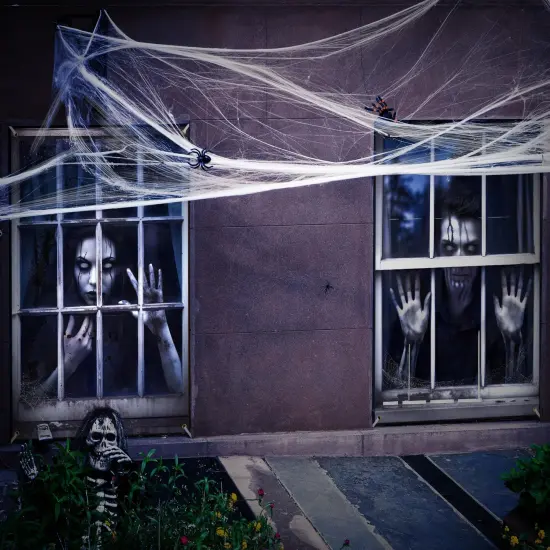 2 Pieces Scary Halloween Curtain Halloween Window Silhouette Decoration Blood Halloween Window Cover Horror Halloween Theme Window Poster for Indoor Outdoor Party Wall Door Decor (Spooky Ghost) {6}