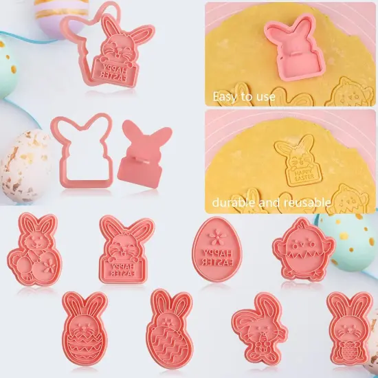 Easter Cookie Cutters Set, 8 Pcs Cookie Cutter with Plunger Stamps, 3D Cookie Stamps for Easter Biscuit Snacks Cheese Baking {3}