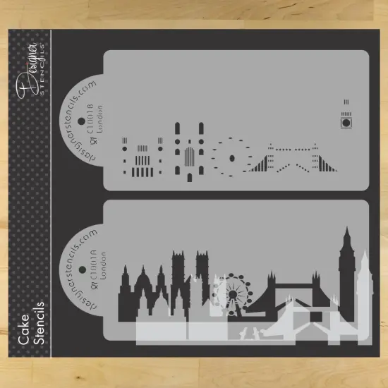 London Detailed Skyline Cake Stencil Side | C1001 by Designer Stencils | Cake Decorating Tools | Baking Stencils for Royal Icing, Airbrush, Dusting Powder | Reusable Plastic Food Grade Stencil for Cakes | Easy to Use & Clean Cake Stencil {1}