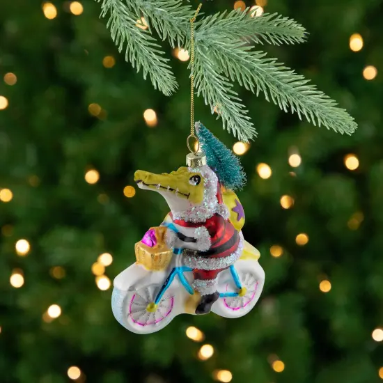 Northlight Crocodile Santa Glass Christmas Ornament- 4.25" Yellow {1}