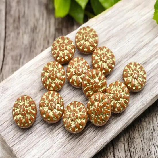 *12* 15mm Gold Washed Ochre Orange Dahlia Flower Coin Beads {3}