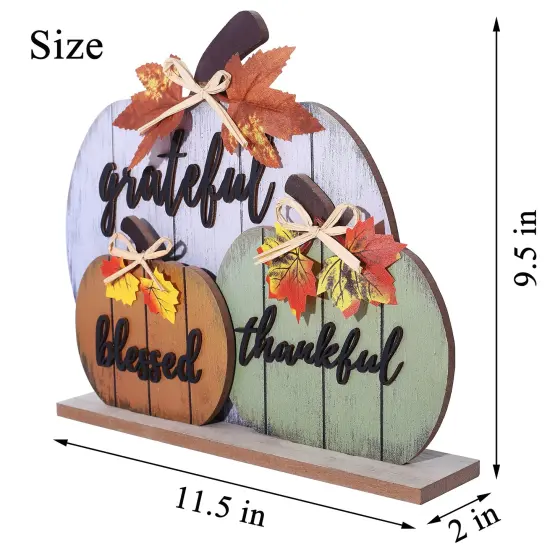 Fall Decorations for Home Blessed Grateful Thankful Fall Decor Wooden Pumpkin Tabletop Signs for Home Thanksgiving Farmhouse Living Room Harvest {6}