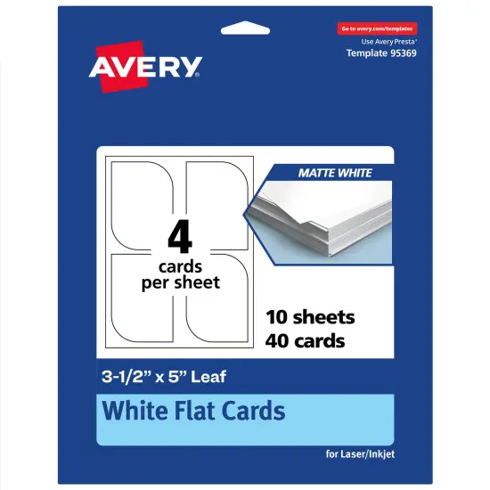 Avery Printable Leaf Flat Cards, 3-1/2" x 5", Matte White Cardstock, Print-to-The-Edge, Laser/Inkjet Printable, 40 Total, Great for Product Branding, Marketing, and More {7}