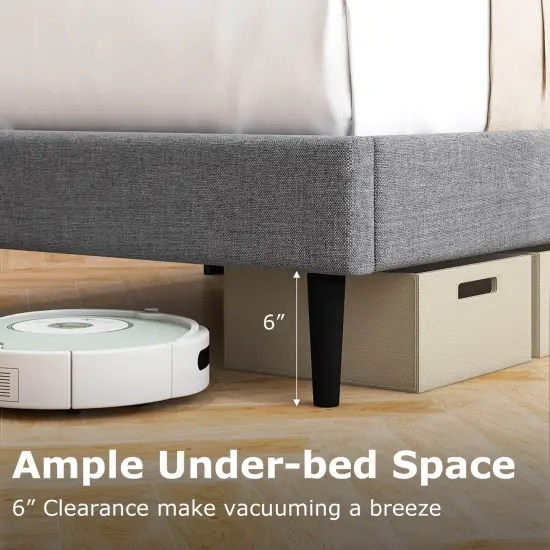 Costway Queen/Twin Bed Frame with Wingback Headboard Linen Upholstered Platform Bed Grey {5}