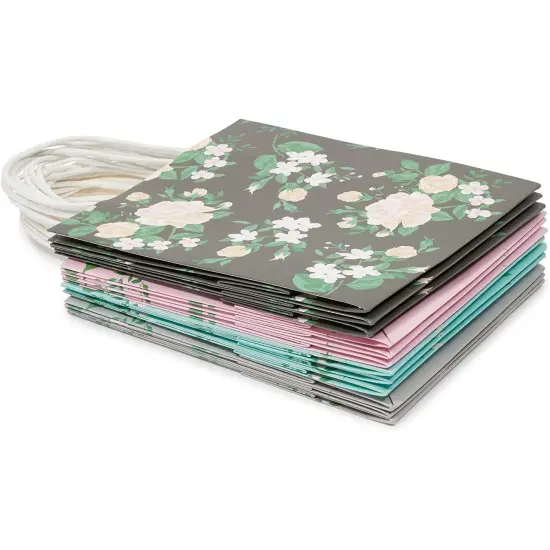 Small Floral Kraft Gift Bags with Handles in 4 Colors (8 x 9 x 4 in, 12 Pack) Multicolor {6}