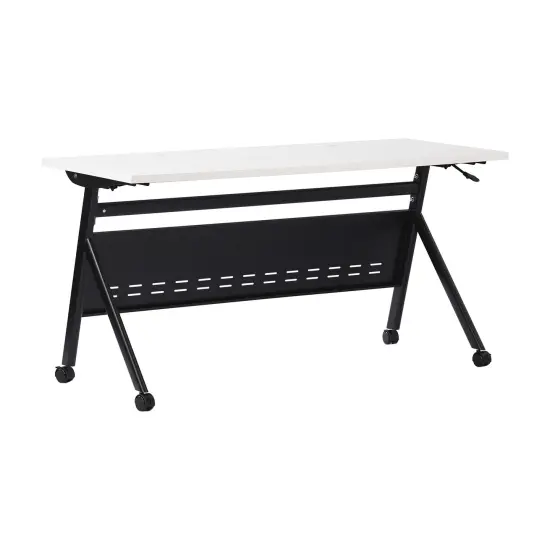 Emma and Oliver Griffin Heavy-Duty Flip Top Training Table with Nesting Design, Privacy Panel, Y-Legs, Tabletop, Metal Frame WhiteTop/BlackFrame {2}