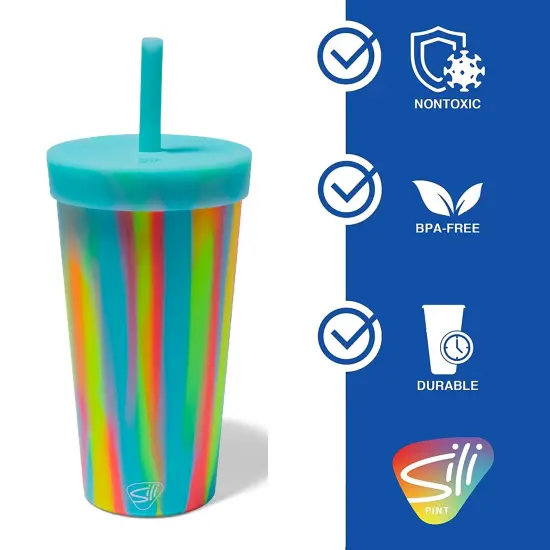 Silipint: Silicone 22oz Straw Tumbler: Sugar Rush - Reusable Unbreakable Cup, Flexible, Hot/Cold, Airtight Lid, Travel {4}